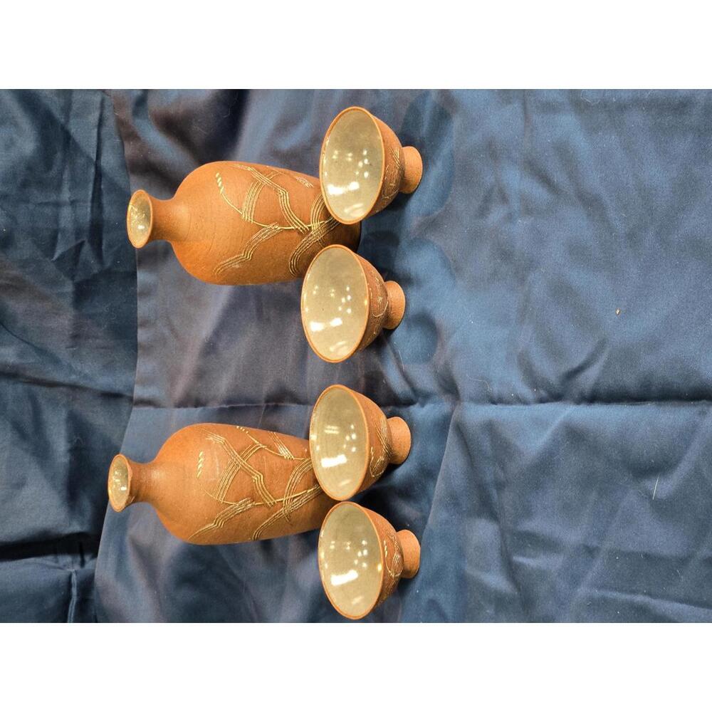 Rustic Ceramic Sake Set with Bottles and Cups
